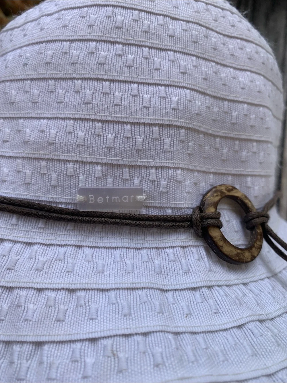 Betmar New York Coconut Ring Safari Beaded White Sun Hat UPF 50+